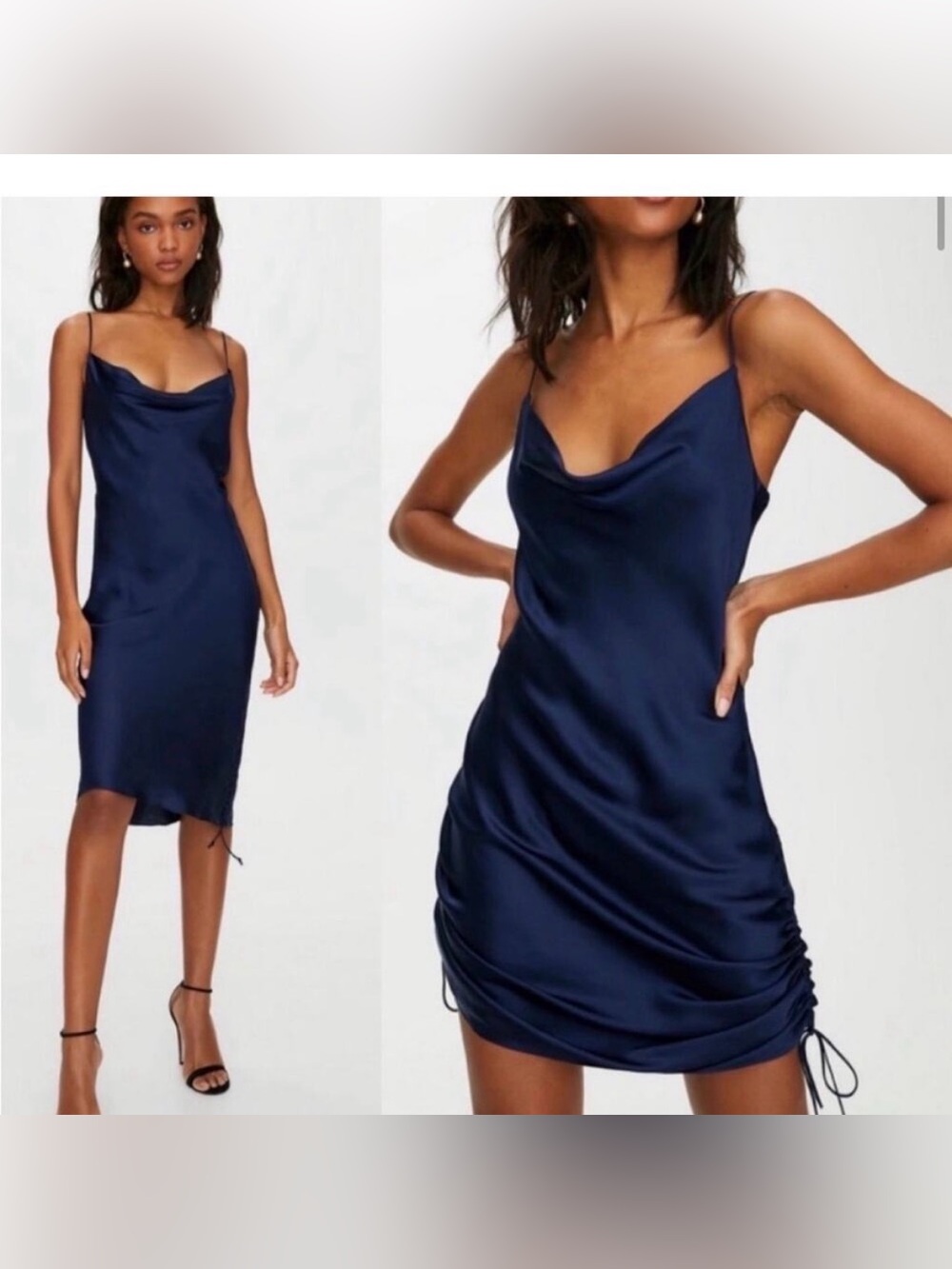 Aritzia satin  Brown Midi Slip Dress with Cowl Neck